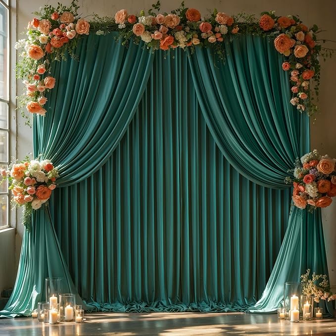 Hunter Green Backdrop Curtain-Wrinkle-Free Polyester Fabric Green Photography Curtains for Wedding Party Photo Background Decorations- 24 X10FT (Hunter Green)