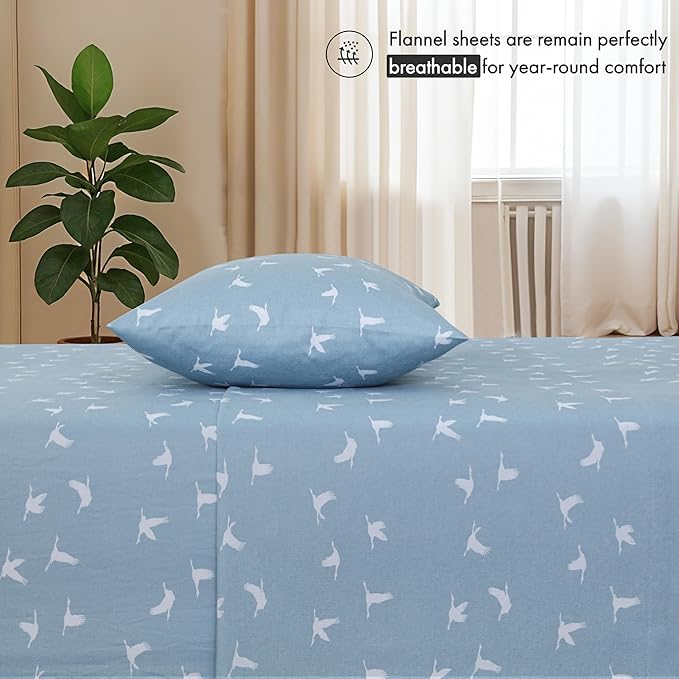 RUVANTI Flannel Sheets Full Size - 100% Cotton Double Brushed Bed Sheets Set, Deep Pockets 16 Inches, All Seasons Breathable & Extra Soft Full Sheets, Warm & Cozy, 4 Piece, We Fly