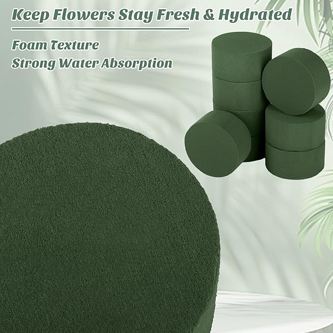18 Packs Round Floral Foam Blocks Green Wet Dry Flower Foam Bricks 3.15 Inch DIY Flower Arrangement Supplies Kit Florist Block for Aisle Flowers Wedding Party Decorations