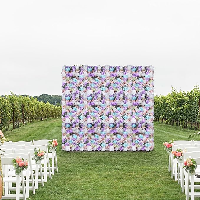 12PCS Flower Wall Panels, 3D Silk Floral Wall Backdrop, Realistic Purple Rose Flower Backplanes, Roll Up Fake Flower Background for Valentines Wedding Party Home Decoration