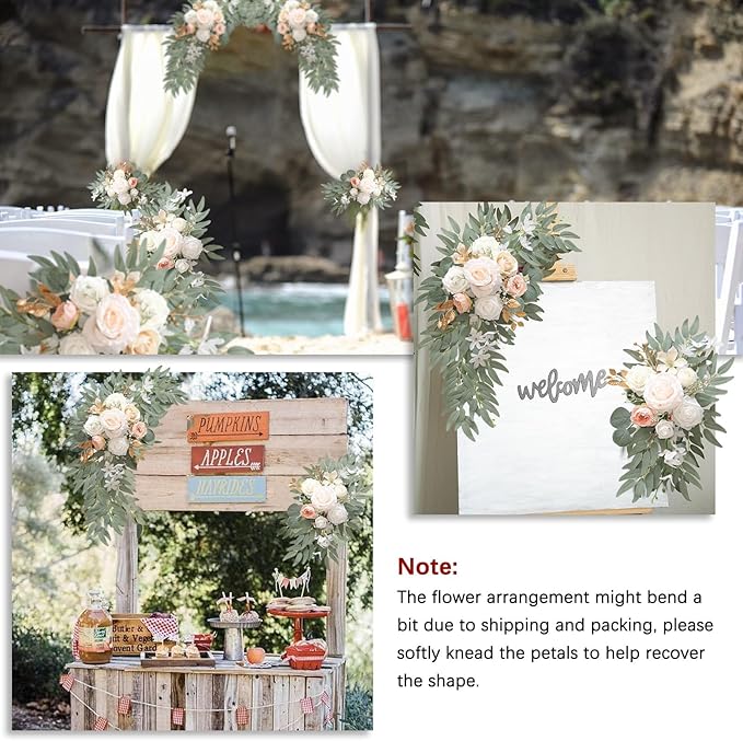 Champagne Wedding Arch Flowers, Faux Flower Swag Set of 2, Champagne Floral Swag for Wedding Arch Welcome Signs, Reception Ceremony Signs Decor