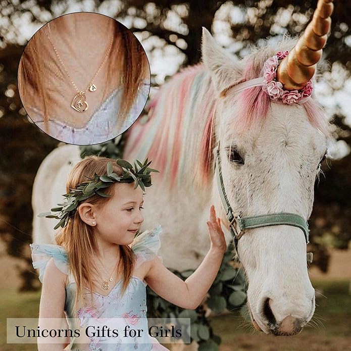 Hidepoo Stocking Stuffers for Teen Girls Kids - Colorful CZ Heart Pendant Initial Unicorn Necklaces for Girl Jewelry Birthday Gift Christmas Gifts for Grandkids Girls Kid