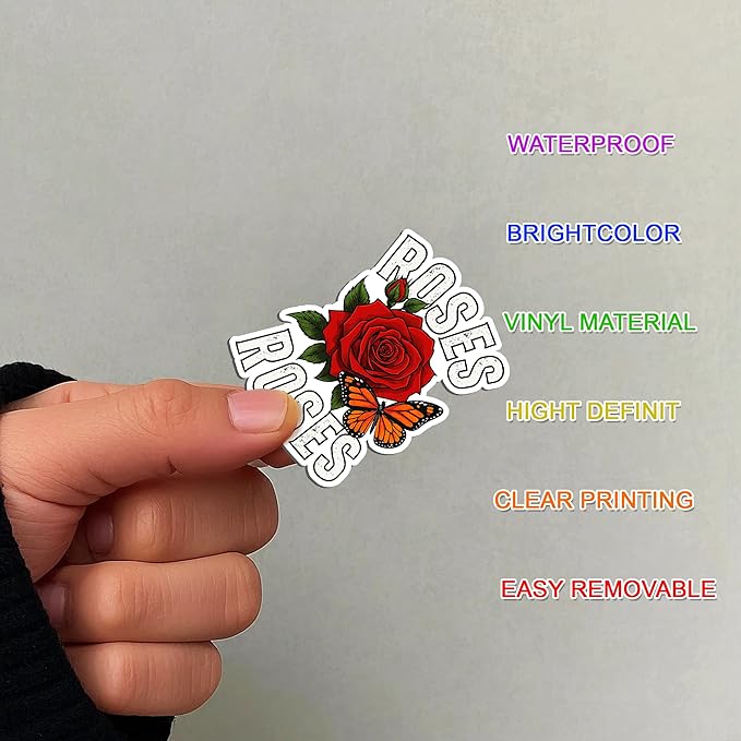 115 PCS Rose and Tulip Stickers Pack, Floral Watercolor Vinyl Waterproof Decals with Roses Tulips Hummingbirds Butterflies, Gift for Teens Adults Laptop Water Bottle Scrapbook
