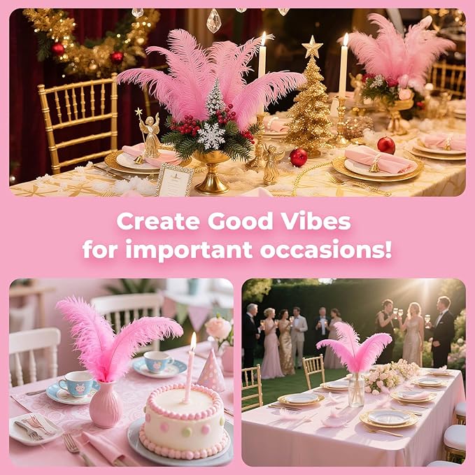 Piokio 20 pcs Pink Ostrich Feathers Plumes 8-10 inch(20-25 cm) Bulk for DIY Handmade Artwork and DIY Clothes, Feather Pens, Dream Catcher, Table Decoration.