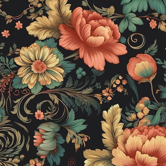 Vintage Floral Peel and Stick Wallpaper Vibrant Flower Contact Paper Boho Wallpaper for Bedroom Bathroom Shelf Liner Removable Black 17.5 x 78.5In