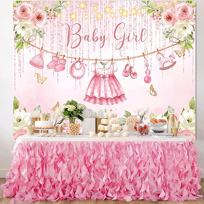 Pink Floral Baby Girl Baby Shower Backdrop Banner Decorations,Rose Gold Flower Its a Girl Banner Backdrops Photography Background for Baby Shower Newborn Party Supplies Photo Booth Props 5x3ft