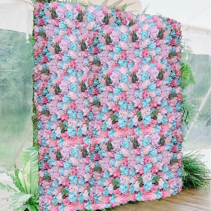 12pcs Simulated Flower Wall Decoration, 23.6x15.74in F-Lower W-All Panel for F-Lower W-All Backdrop, Flower Wall Decorative Background, Fine Grid, Multi-Tiered Petals, Photography Props