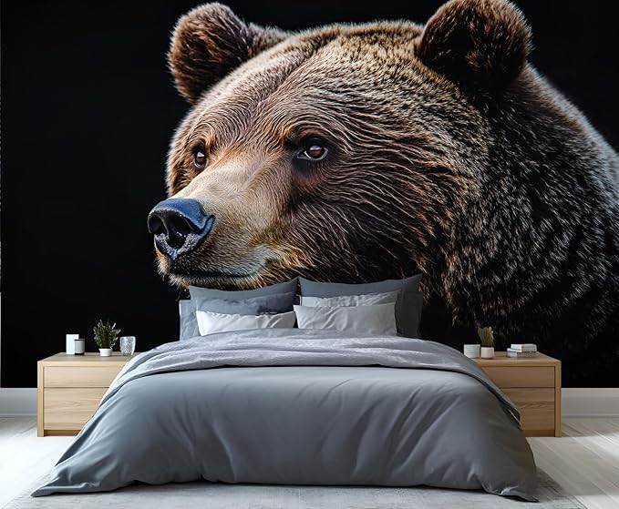 Brown Bear Wall Mural, Bear 3D Wall Murals, Wild Animal Wallpaper Mural, for Living Room Bedroom Large Wallpaper Indoor Decor 78.7" W x55.1 H