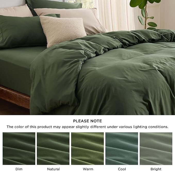 Bedsure Duvet Cover with Fitted Sheet Queen - Warm Deep Pocket, Hotel Luxury Soft Double Brushed Bedding Set with Zipper Closure, 1 Duvet Cover, 1 Fitted Sheet, 2 Pillow Shams, NO Comforter, Green