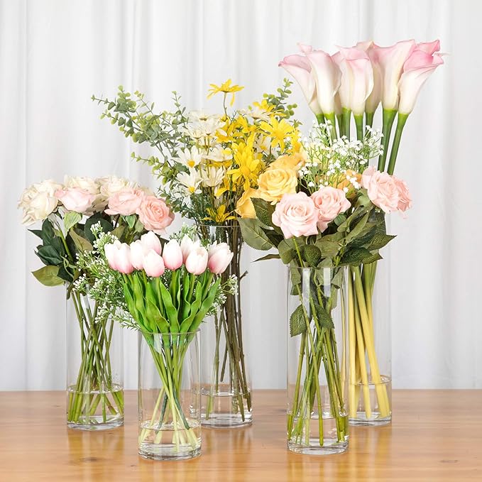 WGV Cylinder Vase, Diameter 5", Height 14", Clear Glass Floral Planter Container, Tall Centerpiece Arrangement for Wedding Party Event Home Office Decor, 1 Piece