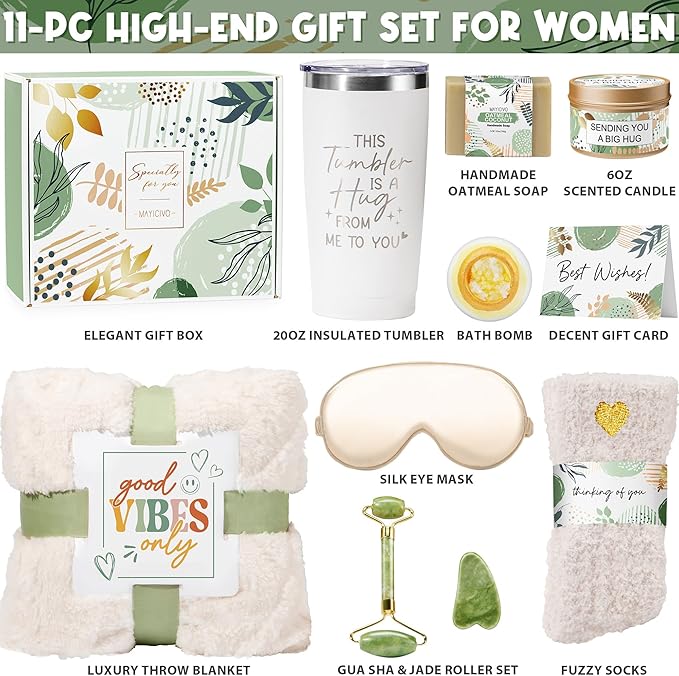 Self Care Gifts for Women Get Well Soon Gifts Basket, Birthday Gifts for Women Care Package Relaxing Spa Gifts Thinking of You Gifts w/ Blanket, Unique Christmas Gifts for Mom Her Friend Sister Wife