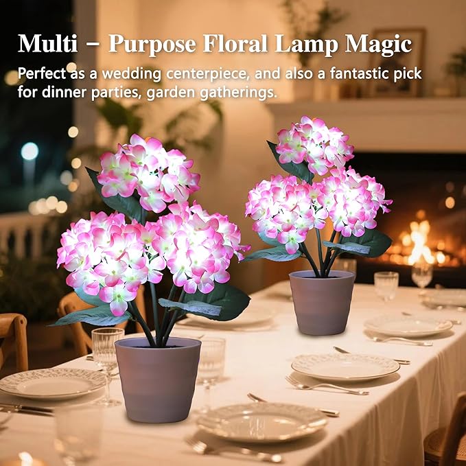 Pink Artificial Hydrangea LED Flower Pot - Lighted Floral Decor for Wedding, Christmas, Home Decor, Battery-Operated Night Light, Gift for Women