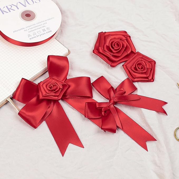 Red Satin Ribbon, Double Faced 2 Inch X 25 Yards Red Ribbon, Premium Satin Ribbon for Gift Wrapping, Crafts, Hair Bow Making, Sewing, Flower Bouquet, Wedding Party Decor