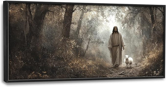 Vintage Christian Large Wall Art Framed Religious Wall Decor for Living Room Jesus Lamb Pictures Oversized Canvas Print Painting Modern Extra Large Artwork for Bedroom Office 60"x30"