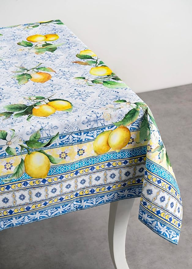 Maison d' Hermine Table Cloth Rectangle Table 100% Cotton 70 x 90 Inches Tablecloth Reusable Decorative Everyday Use for Dining Room, Farmhouse, Home, Party, Festive & Wedding Spring Summer - Citrus