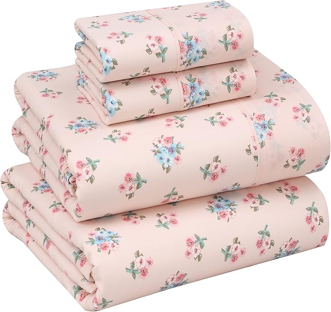 RUVANTI 100% Cotton California King Sheet Sets, 4 Pieces, Soft & Breathable Percale Weave Bedding, Deep Pocket 14", Hotel Standard, Crisp Cool Feel & Durable, Perfect Floral Sheets, Spring On