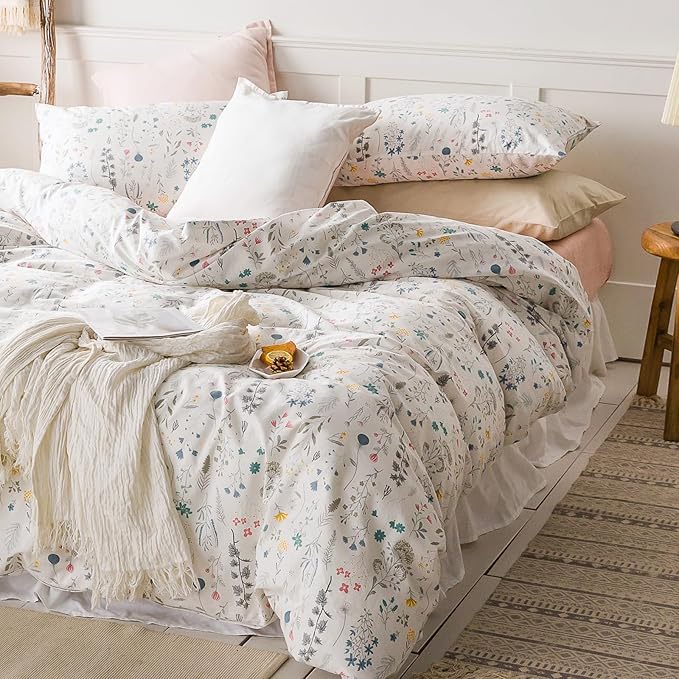 HighBuy 3 Piece King Comforter Set White Bedding Comforter Sets King with Floral Botanical for Women Girl Boho Comforter King Cottagecore Bedding Comforter Bed Set,1 Comforter and 2 Pillowcase