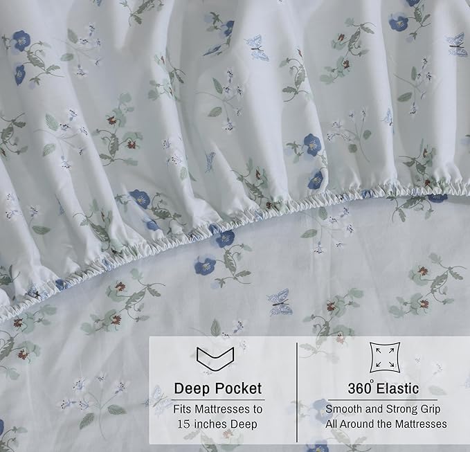 RUVANTI 100% Organic Cotton Sheets Full Size, Percale Weave, GOTS Certified, 4-Piece Set, Deep Pocket 15", Crisp & Breathable, Soft Durable Bedding, Sábanas Algodón Orgánico – Butter Flight