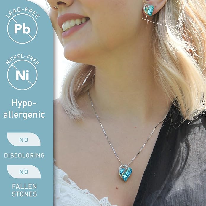 Leafael Necklaces for Women, Infinity Love Birthstone Heart Crystal Pendant, Birthday Jewelry Gifts for Her, Mom, and Wife, Silver Plated, 18 plus 2 inch Adjustable Chain