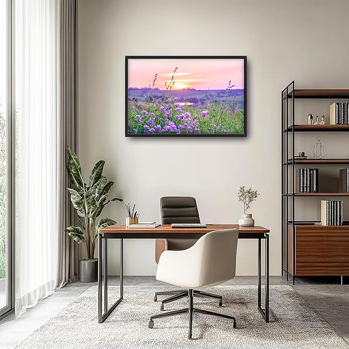 Nature Scenery Large Wall Art Sunset Framed Wall Decor for Living Room Countryside Wildflowers Pictures Oversized Canvas Print Painting Modern Extra Large Framed Artwork for Bedroom Office 36"x24"