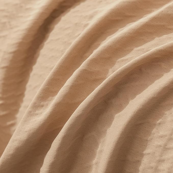 Queen Duvet Cover, Luxury Soft Microfiber Double-Layer Crinkle Gauze Cocoa Brown Duvet Cover, 3 Pieces Bedding for All-Season, Lightweight Warmth with 2 Pillowcases
