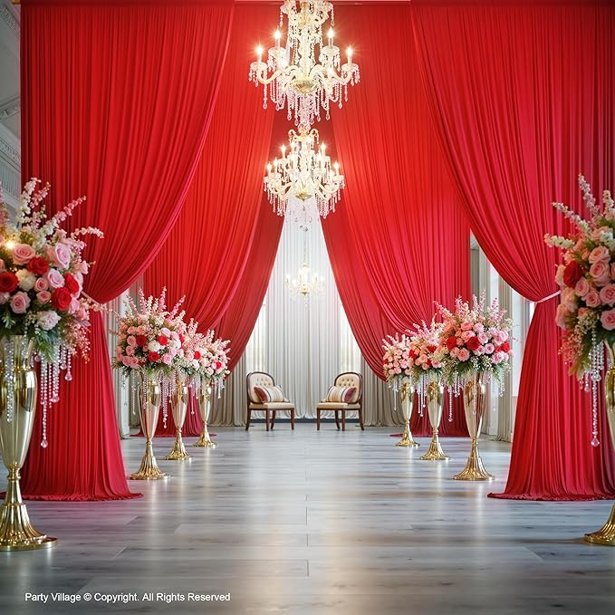 PartyVillage 20ft×15ft ChrismasRed Backdrop Curtain for Wedding Parties, 4 Panels Wrinkle Free 15 FT Long Polyester Photo Backdrop Drapes Back Drop Cloth for Birthday Photography Background