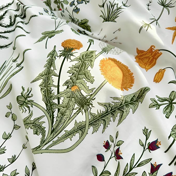 Botanical Floral Duvet Cover with Green Ruffle 100% Cotton Vibrant Flower Duvet Cover Twin Girls Romantic Comforter Cover Princess Lace Coquette Bedding Vintage Aesthetic Flower Comforter Cover Twin