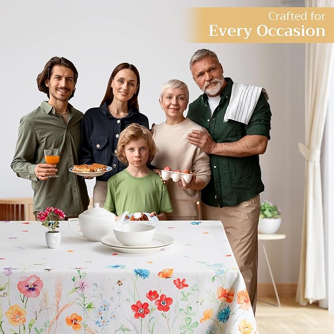 Maison d' Hermine Table Cloth Rectangle Table 100% Cotton 70 x 108 Inches Tablecloth Reusable Decorative for Dining Room, Farmhouse, Home, Party, Festive & Wedding Spring Summer - Summer Whisper