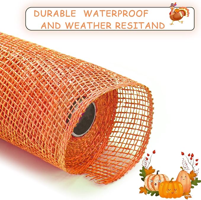Chuangdi 4 Rolls Fall Poly Burlap Mesh Poly Burlap Deco Ribbon Mesh Roll for Autumn Thanksgiving Easter DIY Flower Wreath Garland, 10 Inch