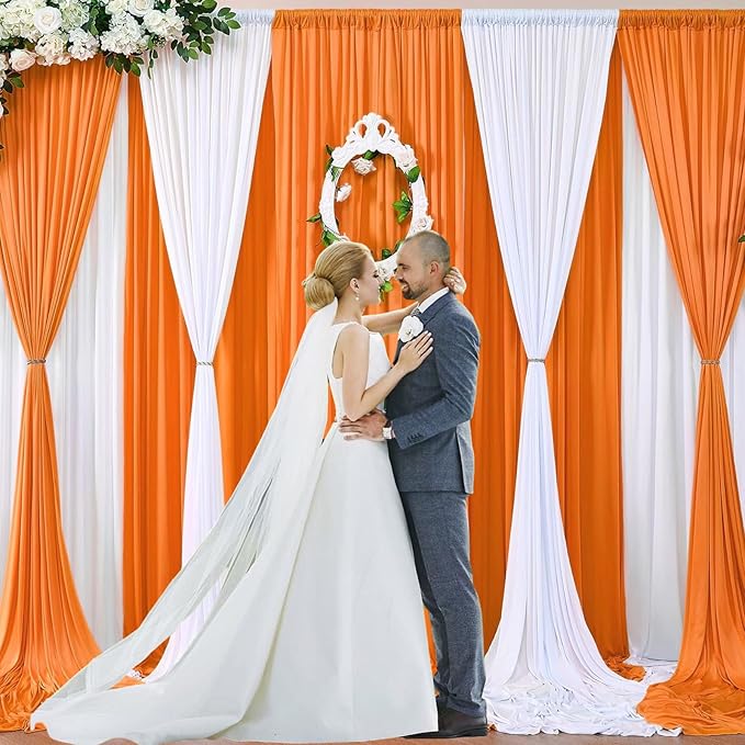 10 x 10 Feet Orange A Backdrop Curtain for Partie, Background Curtains for Photoshoot, Birthday, Wedding, Halloween, Thanksgiving, Christmas, New Year Party Decorations 5Ft x 10Ft, 2 Panels