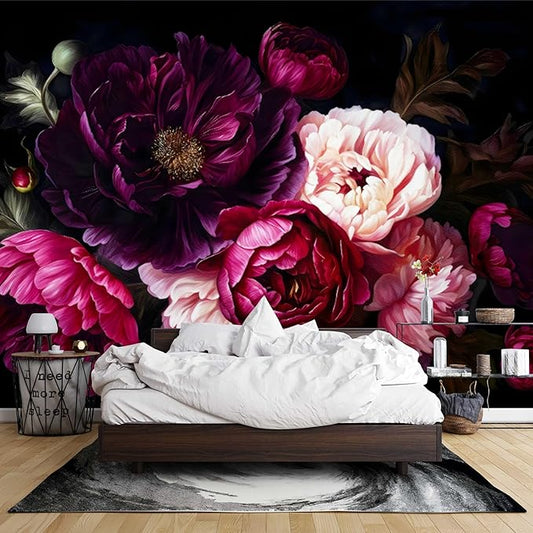 Wall Mural Peel and Stick Vintage Floral Mural- Thick Canvas Waterproof Wallpaper Art for Living Room Bedroom, Large Self-Adhesive Decor (Color-9, 137×98 inch)