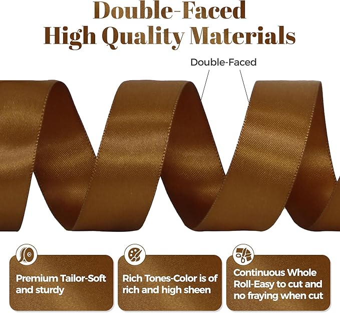 Antique Gold Satin Ribbon, Double Faced 7/8 Inch X 50 Yards Antique Gold Ribbon, Premium Satin Ribbon for Gift Wrapping, Crafts, Hair Bow Making, Sewing, Flower Bouquet, Wedding Party Decor