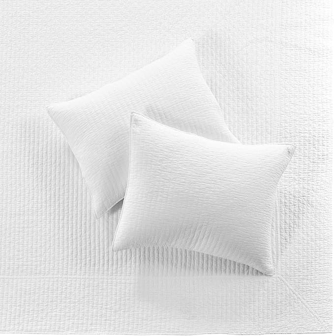 Levtex Home Cross Stitch Reversible Twin Bedspread Set (84x104in) with 1 Pillow Sham (26x20in) - Stitch Texture - Bright White - Cotton Twin Size Bedspread Set - Lightweight, Soft, Pre-Washed