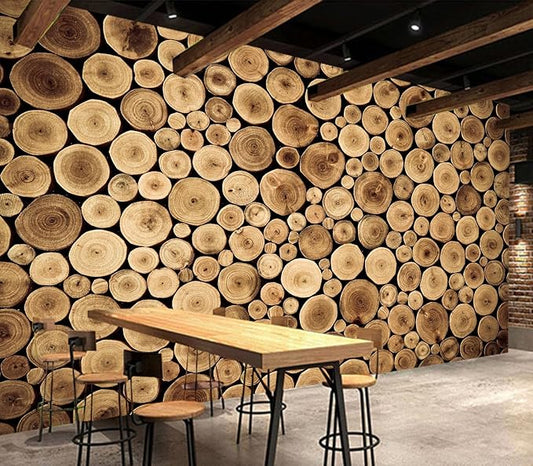 Eierme-Round Teak Wood Stump Background Mural Wallpaper Peel and Stick 137" x 102"