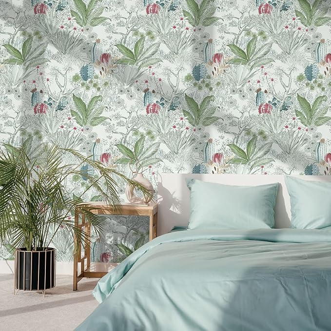 Erfoni 17.7inch x 393.7inch Floral and Leaf Wallpaper Floral Peel and Stick Wallpaper Green Contact Paper Vintage Flower Wallpaper Stick and Peel Self Adhesive Removable Wallpaper for Bedroom Decor