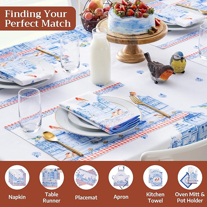 Maison d'Hermine Table Cloth Rectangle Table 100% Cotton Tablecloth for Dining Room, Farmhouse, Home, Hotel, Parties & Wedding - Ideal for Easter Decorations Spring&Summer(Amsterdam Canals,70"x120")