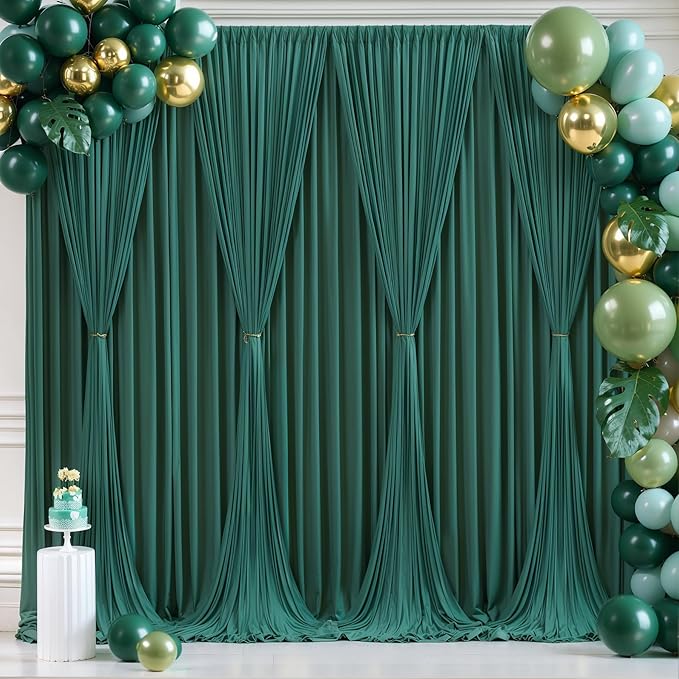 Hunter Green Backdrop Curtain-Wrinkle-Free Polyester Fabric Green Photography Curtains for Wedding Party Photo Background Decorations- 24 X10FT (Hunter Green)