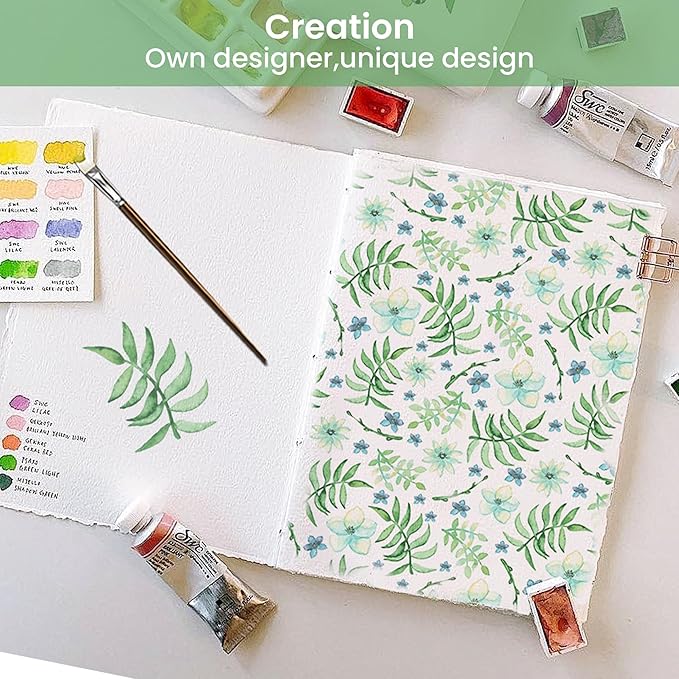Softan Green Floral Queen Sheet Set, Cozy Botanical Microfiber Printed Fitted Bed Sheet with 15" Deep Pockets & Non-Slip Straps, Fresh Greenery Blooms Patterned Sheets & Pillowcase Set