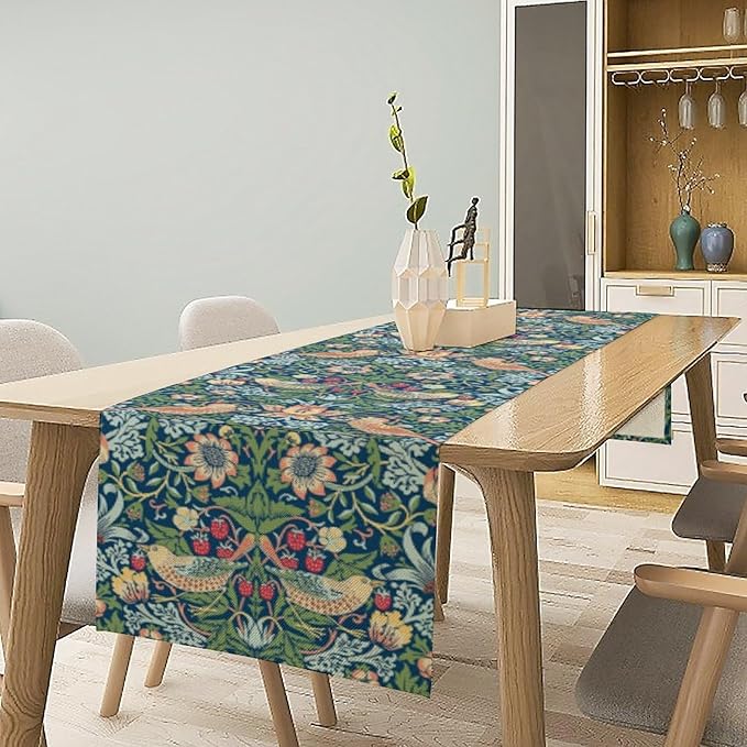 William Morris Floral Table Runner, Vintage Green Flowers Botanical Printed Table Runner for Home Kitchen Dining Table Decoration,13x60 Inch