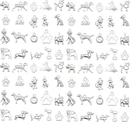 WOCRAFT 60pcs Bright Silver Dogs Bracelet Charms for Jewelry Making Sets DIY Necklace Bracelet Keychain Crafting Charms Kit Craft Supplies (SN861)