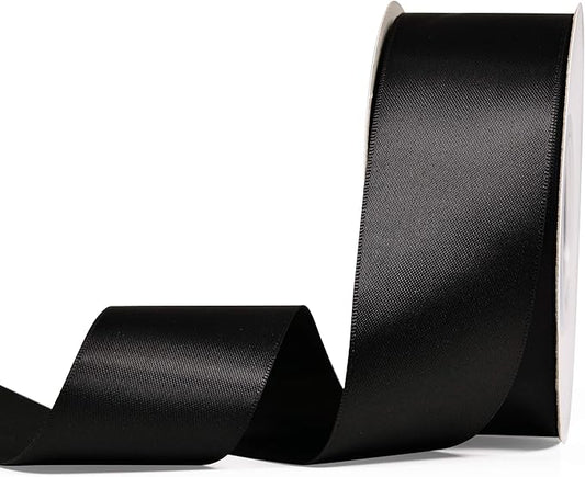 YAMA Double Face Satin Ribbon - 1 1/2 Inch 25 Yards for Gift Wrapping Ribbons Roll, Black