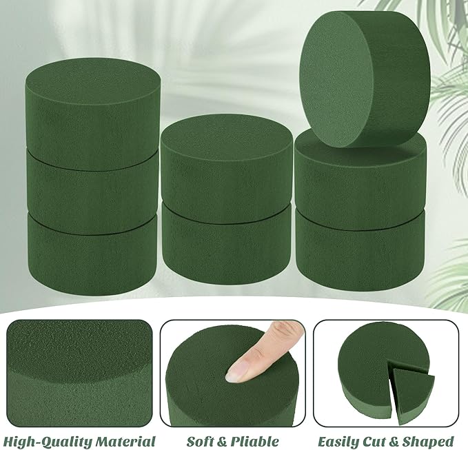 36 Packs Round Floral Foam Blocks Green Wet Dry Flower Foam Bricks 3.15 Inch DIY Flower Arrangement Supplies Kit Florist Block for Aisle Flowers Wedding Party Decorations
