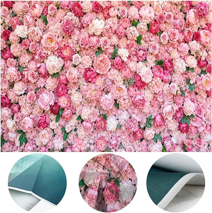 15x10ft Flower Photo Backdrop Flowers Wall Pink Rose Floral Spring Photography Backdrops for Pictures Newborn Wedding Bridal Shower Birthday Party Banner Decor Supplies Vinyl Photo Studio Props