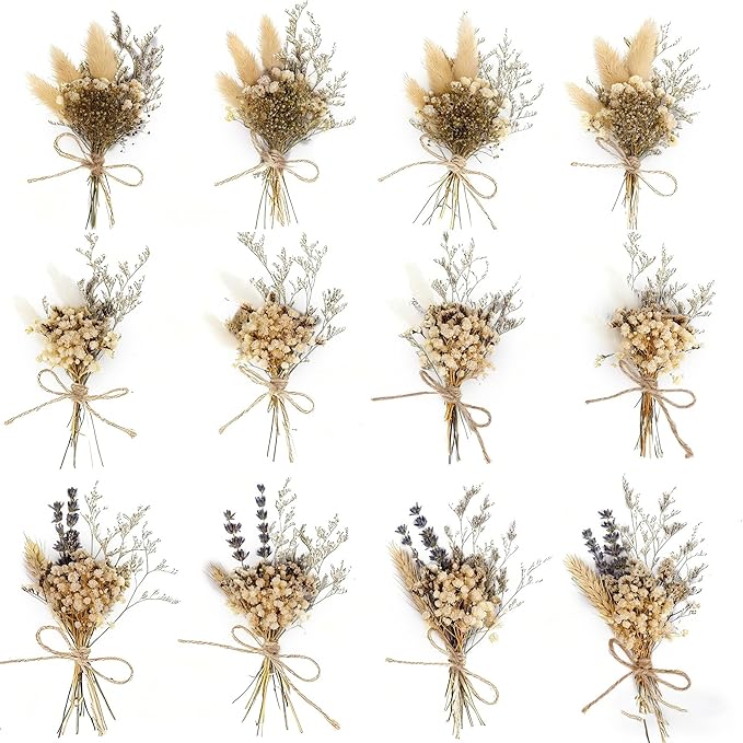 xin's convey Mini Flower Bouquet Set (12pcs), Cake Bouquet, Dried Flower Decoration, Shooting Prop, Envelope Decoration Dried Flower(Primary Colour)