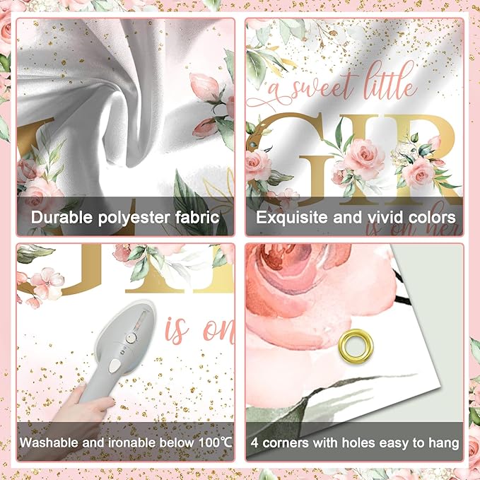 Avezano Girl Baby Shower Backdrop Pink Floral Sweet Baby Baby Shower Banner A Sweet Little Girl is on Her Way Party Decorations Banner 70.8 x 43.3 Inch