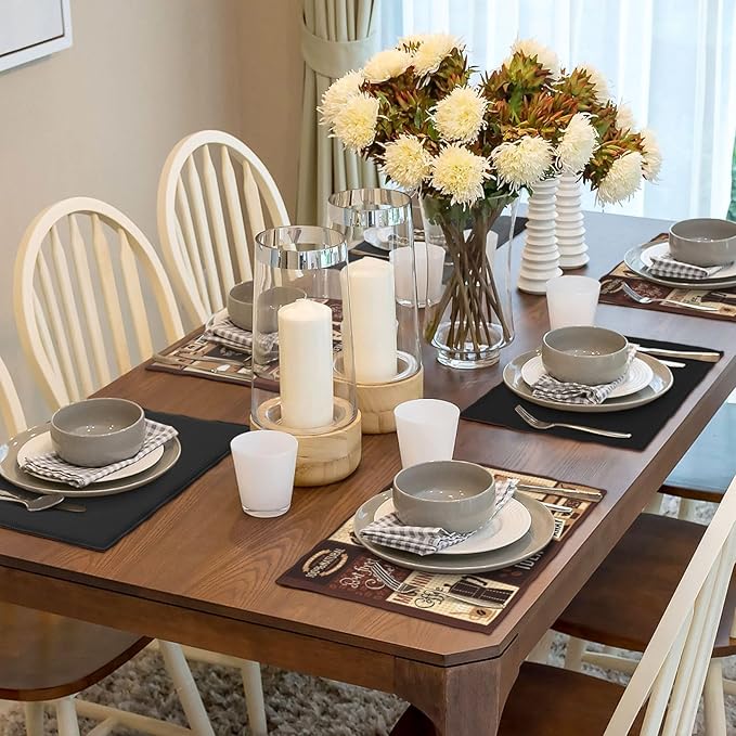 Coffee Table Placemats Set, Hot Mocha Latte Milk Typography on Scribble Backdrop, Set for Dining Table Decor 6 PCS, Cafe-2