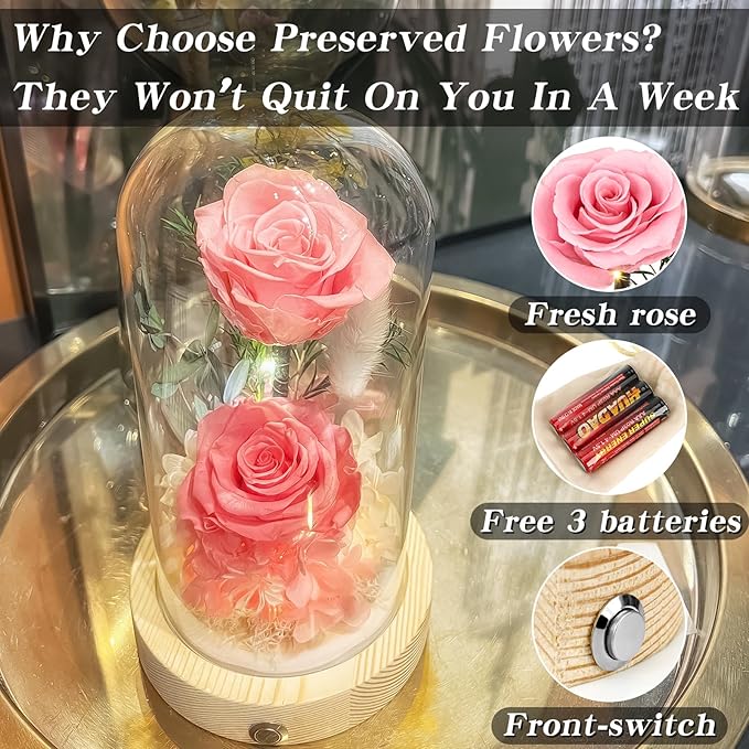 Preserved Roses & Fresh Flowers Bouquet – Gift for Women, Roses That Last Forever, Flowers for Delivery Prime – Birthday, Mother’s Day & Christmas