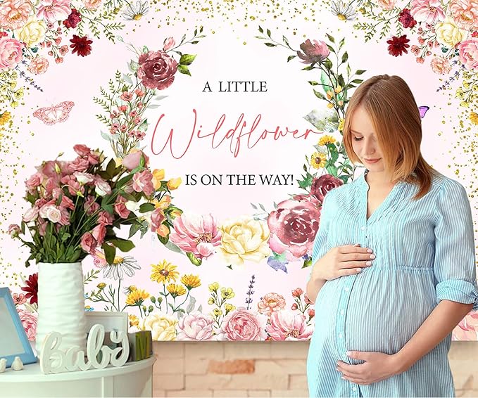 InMemory Wildflower Baby Shower Backdrop Banner Pink Floral Party Decorations for Girls,A Little Wildflower is On The Way Background Wild flower Theme Baby Shower Party Supplies Photoshoot Props 5x3ft