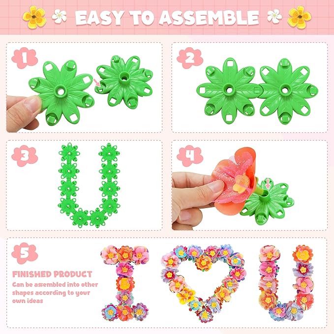 Toyly DIY Fabric Flower Bouquet Toys Accessories with Connector - Flower Market Toy Fitting Set Toys for Kids