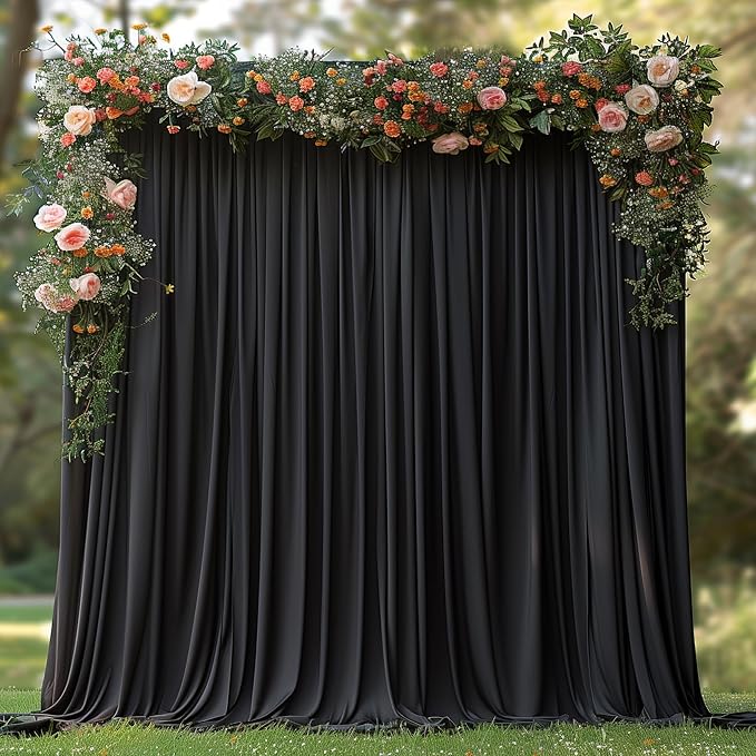 30x7ft Wrinkle Free Black Backdrop Curtain for Parties Soft Fabric Drapes Wedding Black Curtain Backdrop for Birthday Party Decorations Background for Photography 5x7ft, 6 Panels